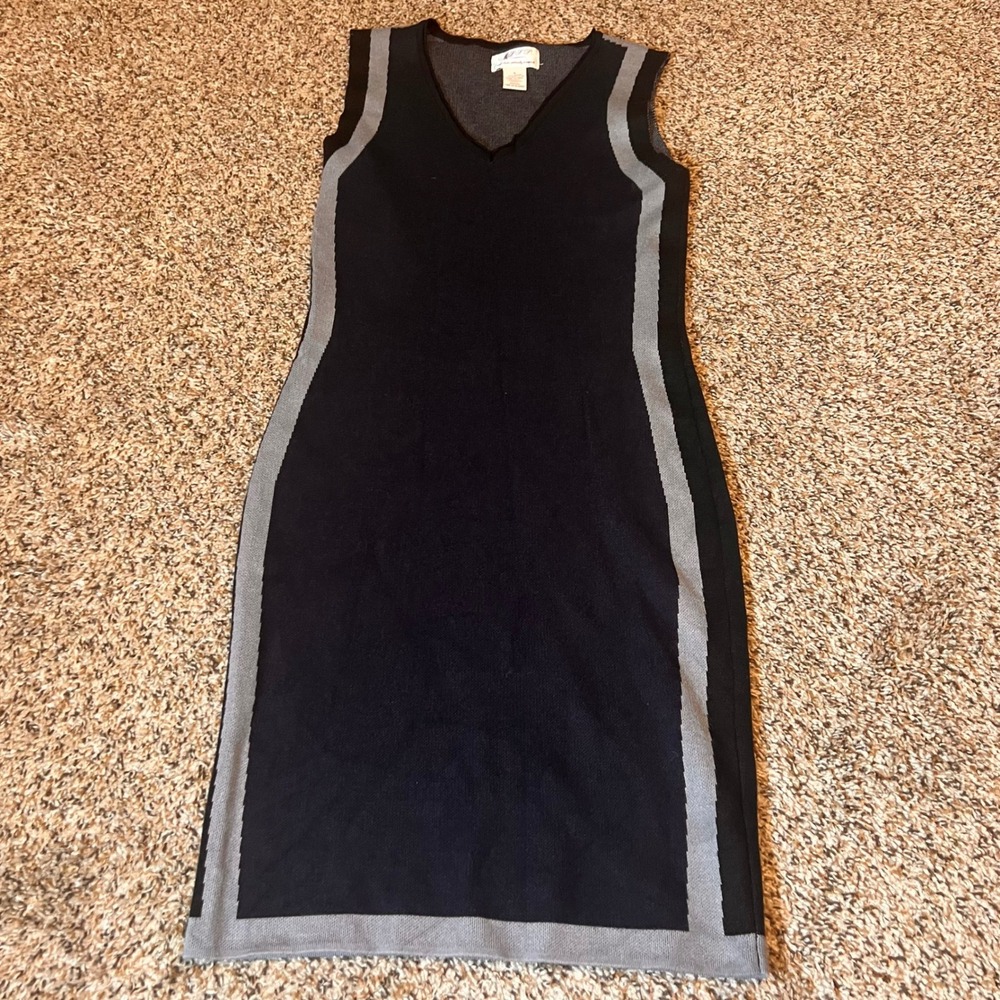 MSSP Knit Dress Sleeveless Sheath Bodycon‎ Career Party Black Gray S